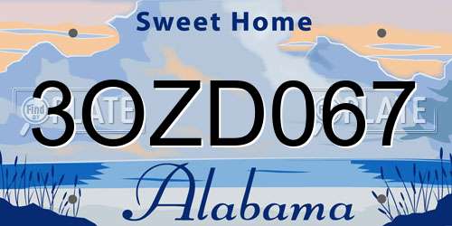 3OZD067 Alabama License Plate