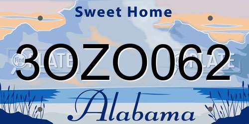 3OZO062 Alabama License Plate