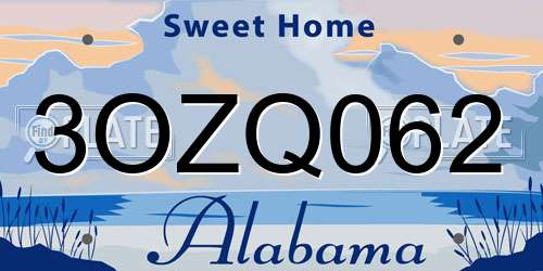 3OZQ062 Alabama License Plate