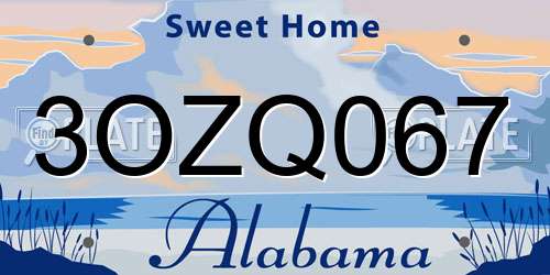 3OZQ067 Alabama License Plate
