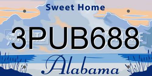 3PUB688 Alabama License Plate