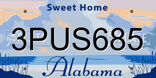 3PUS685 Alabama License Plate