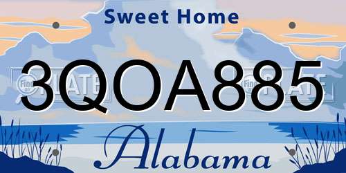 3QOA885 Alabama License Plate