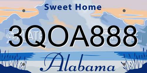 3QOA888 Alabama License Plate