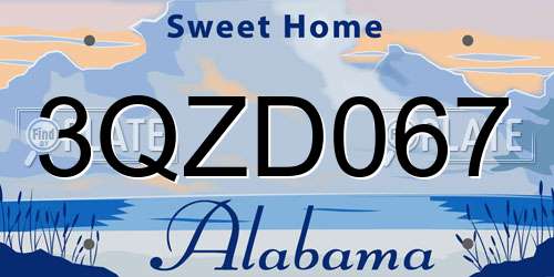 3QZD067 Alabama License Plate