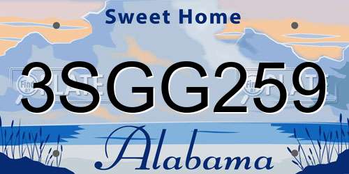 3SGG259 Alabama License Plate