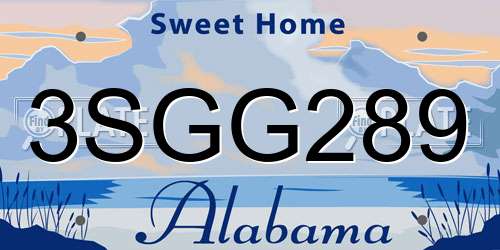 3SGG289 Alabama License Plate