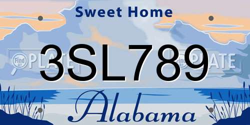 3SL789 Alabama License Plate