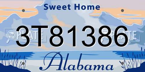 3T81386 Alabama License Plate
