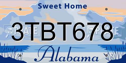 3TBT678 Alabama License Plate