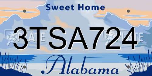 3TSA724 Alabama License Plate