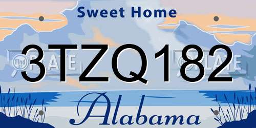 3TZQ182 Alabama License Plate