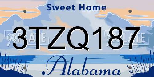 3TZQ187 Alabama License Plate