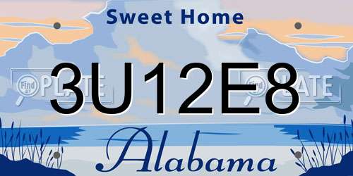 3U12E8 Alabama License Plate