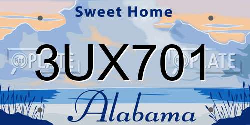 3UX701 Alabama License Plate