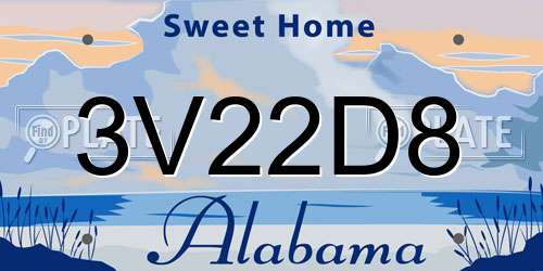 3V22D8 Alabama License Plate