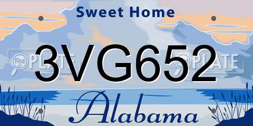 3VG652 Alabama License Plate