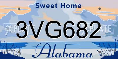 3VG682 Alabama License Plate