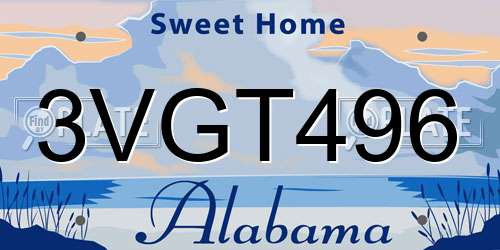 3VGT496 Alabama License Plate
