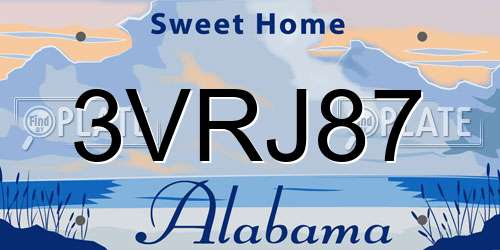 3VRJ87 Alabama License Plate