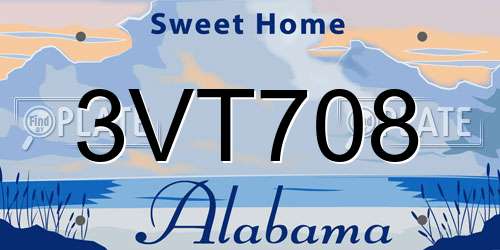 3VT708 Alabama License Plate