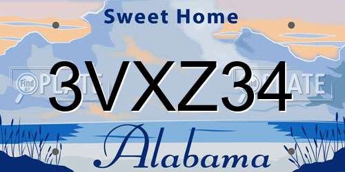 3VXZ34 Alabama License Plate
