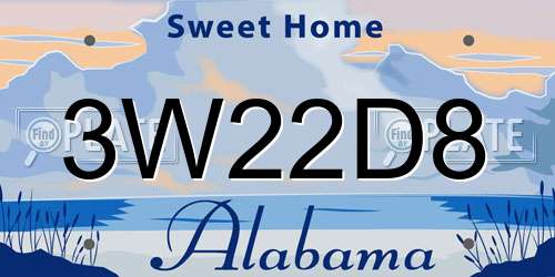 3W22D8 Alabama License Plate