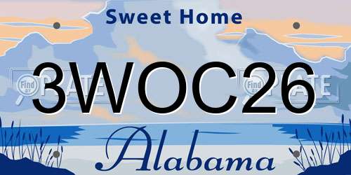 3WOC26 Alabama License Plate