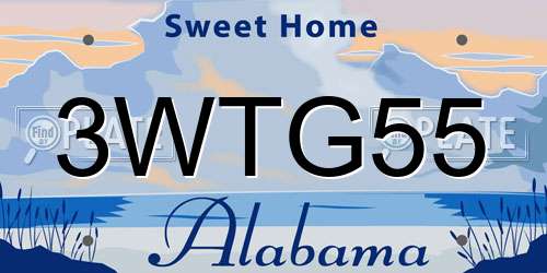 3WTG55 Alabama License Plate