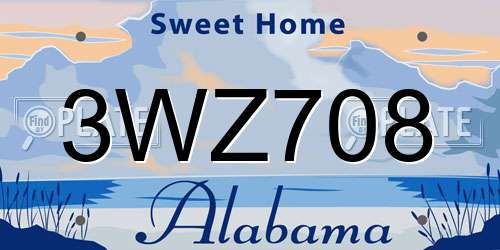 3WZ708 Alabama License Plate