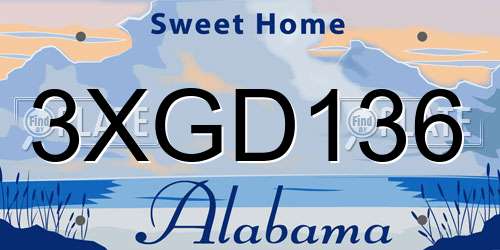 3XGD136 Alabama License Plate