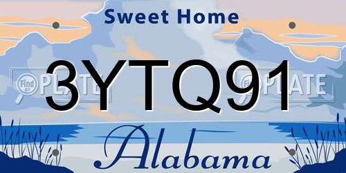 3YTQ91 Alabama License Plate