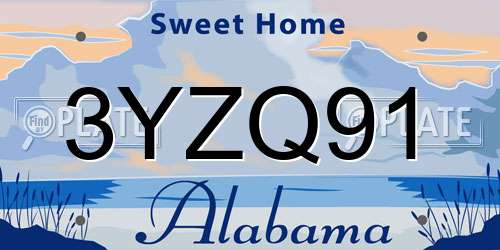 3YZQ91 Alabama License Plate