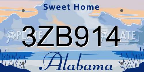 3ZB914 Alabama License Plate