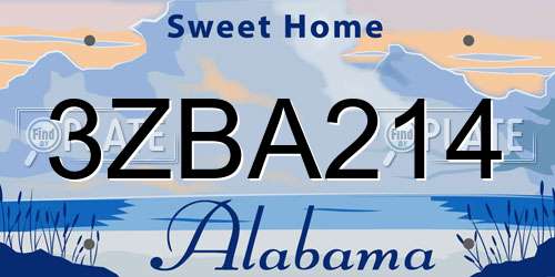 3ZBA214 Alabama License Plate