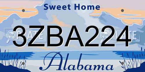 3ZBA224 Alabama License Plate