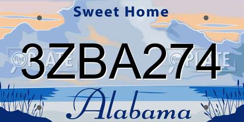 3ZBA274 Alabama License Plate