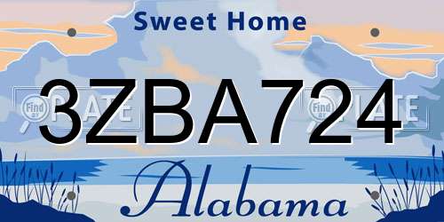 3ZBA724 Alabama License Plate