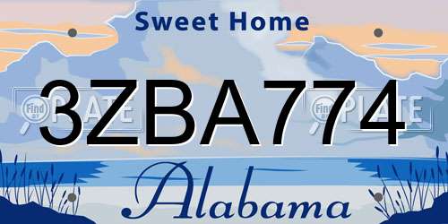 3ZBA774 Alabama License Plate