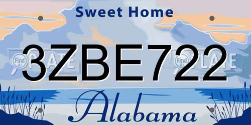 3ZBE722 Alabama License Plate