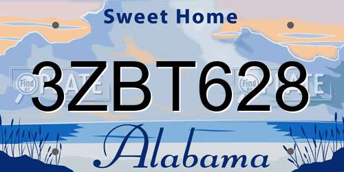 3ZBT628 Alabama License Plate