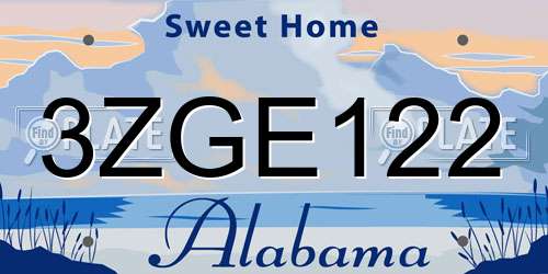 3ZGE122 Alabama License Plate