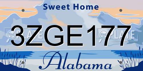 3ZGE177 Alabama License Plate