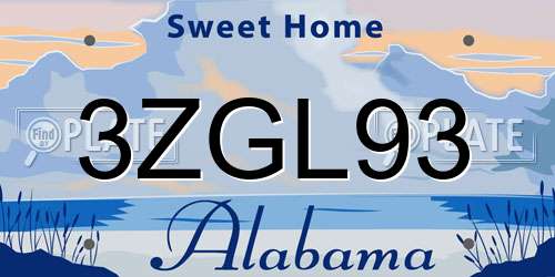 3ZGL93 Alabama License Plate