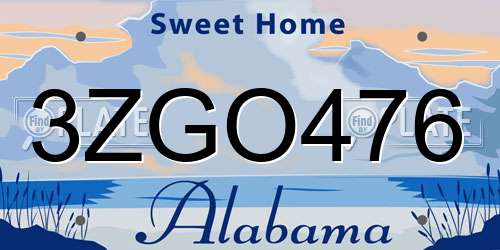 3ZGO476 Alabama License Plate