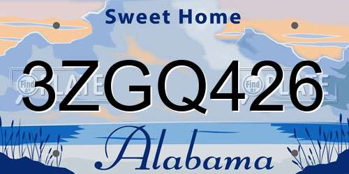 3ZGQ426 Alabama License Plate