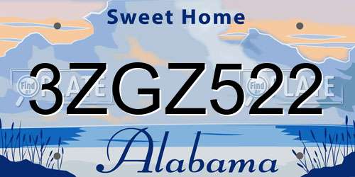 3ZGZ522 Alabama License Plate