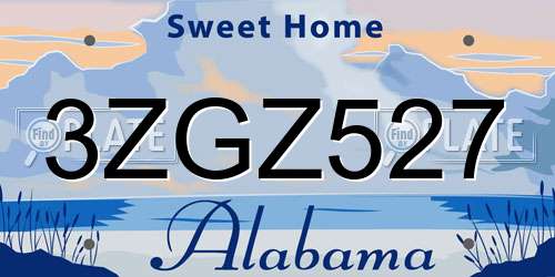 3ZGZ527 Alabama License Plate