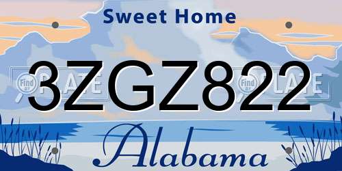3ZGZ822 Alabama License Plate