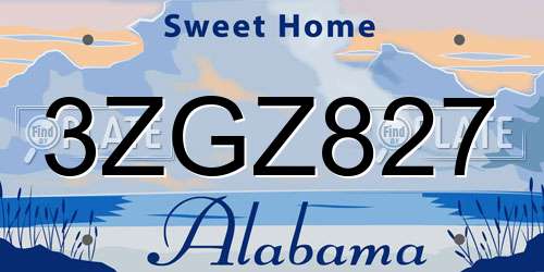 3ZGZ827 Alabama License Plate